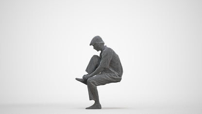3D scanned man sitting casual, photorealistic archviz people for Enscape and SketchUp, three-quarter front view render