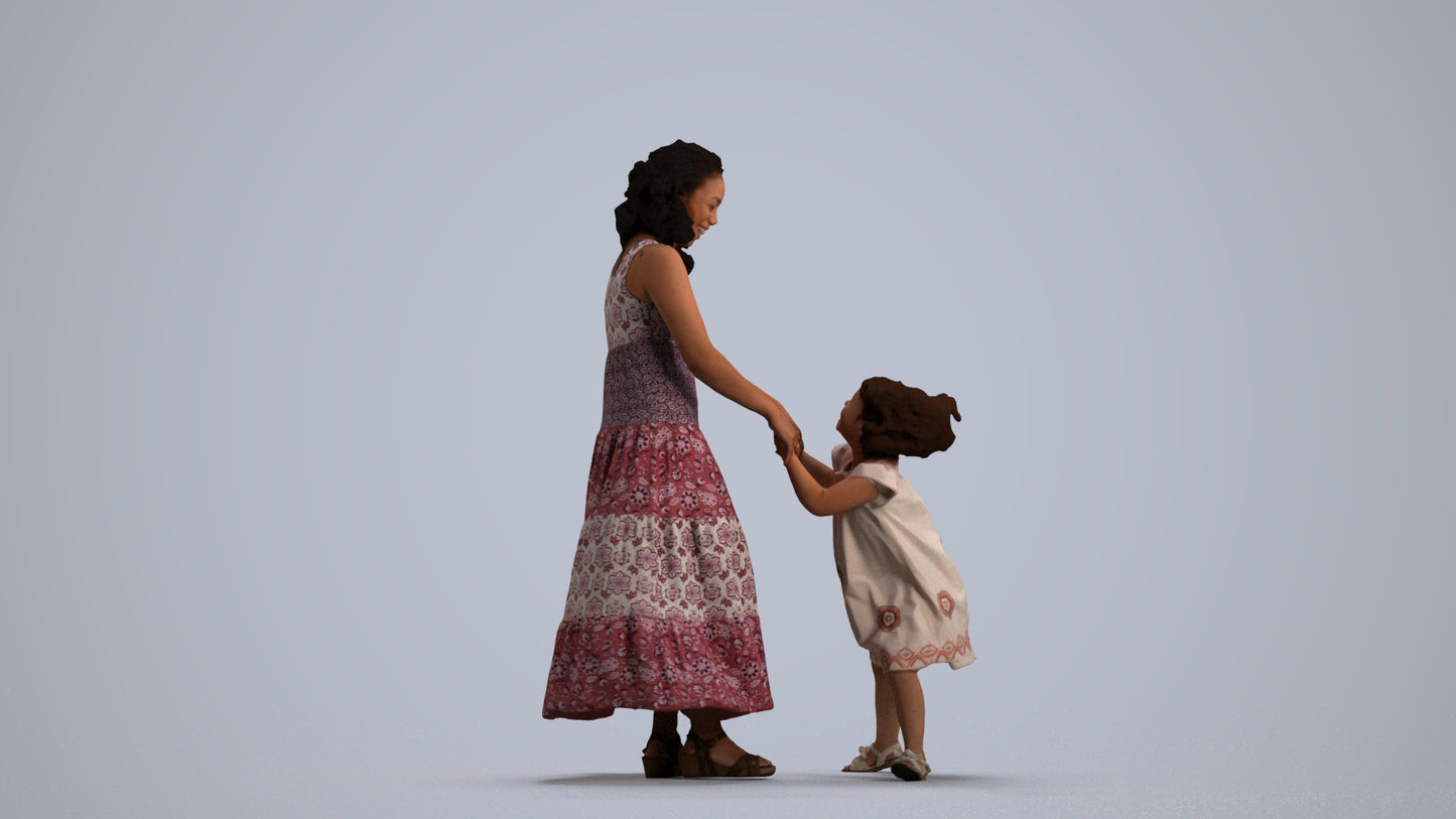 3D scanned girl kids casual, photorealistic archviz people for Enscape and SketchUp, front view render