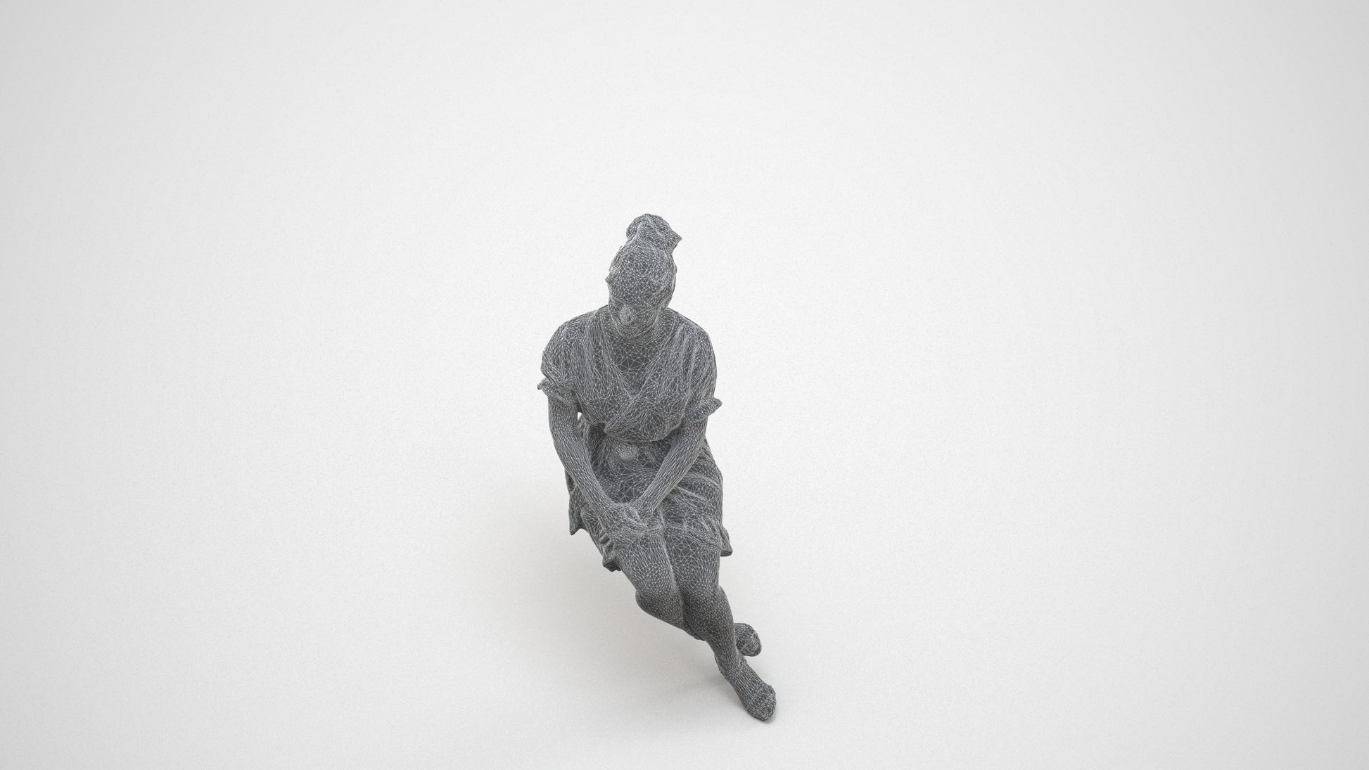 3D scanned woman sitting casual, photorealistic archviz people for Enscape and SketchUp, wireframe three-quarter view