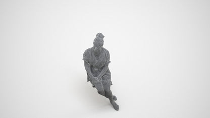 3D scanned woman sitting casual, photorealistic archviz people for Enscape and SketchUp, wireframe three-quarter view