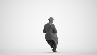 realistic 3D human woman casual sitting, archviz people FBX OBJ for Blender, wireframe front view