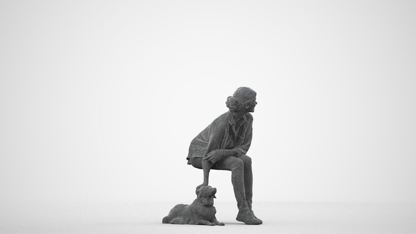 3D people model man casual sitting, scanned human for 3ds Max rendering, wireframe side view