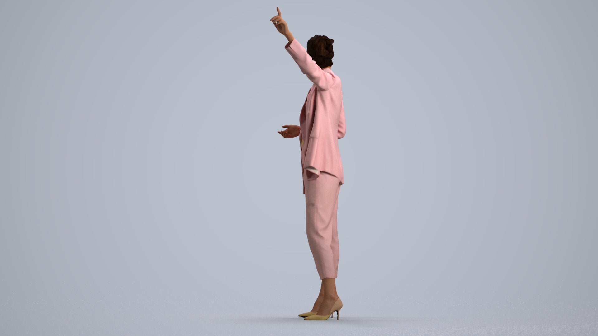 3D human model woman business, photogrammetry scanned person for archviz, front view render