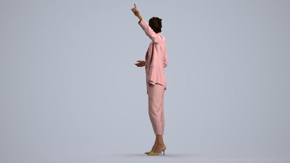 3D human model woman business, photogrammetry scanned person for archviz, front view render