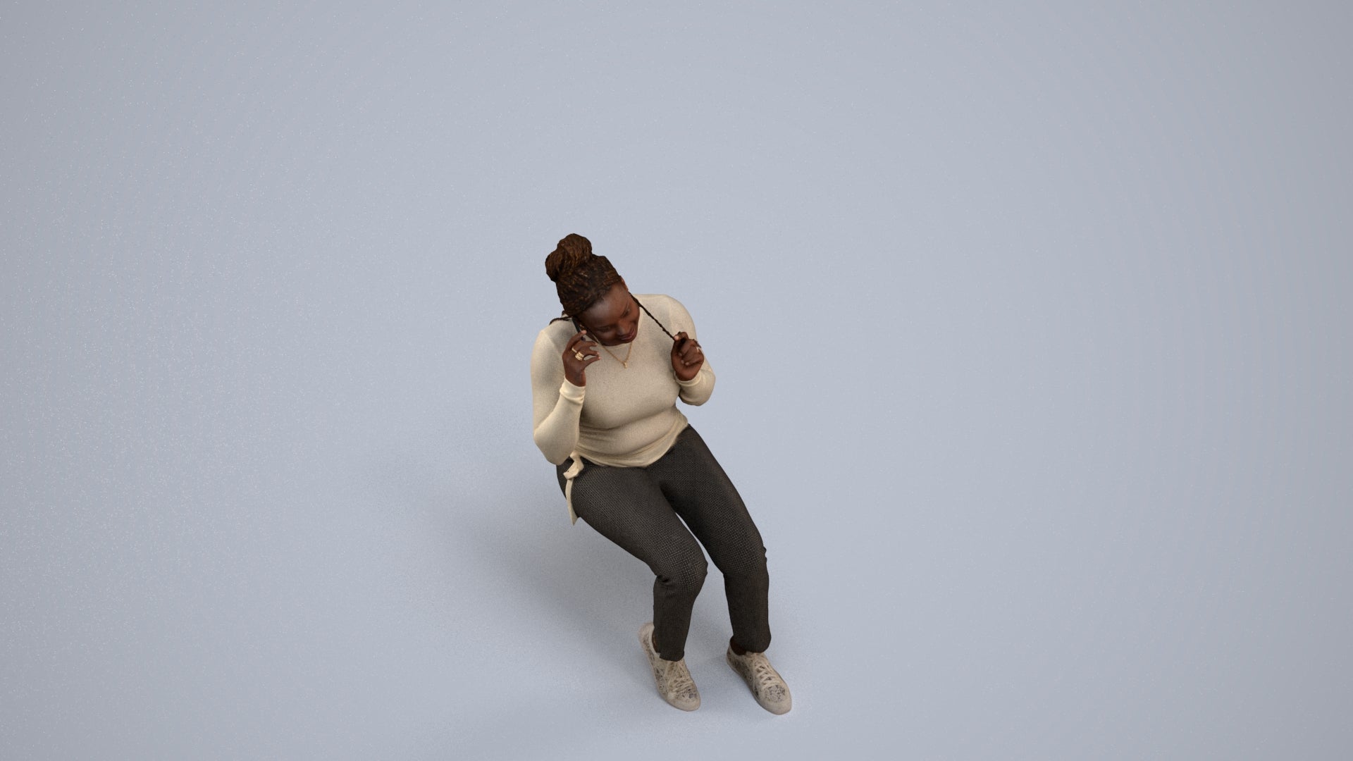 realistic 3D people woman casual sitting, render-ready for V-Ray and Corona, FBX OBJ, back view render