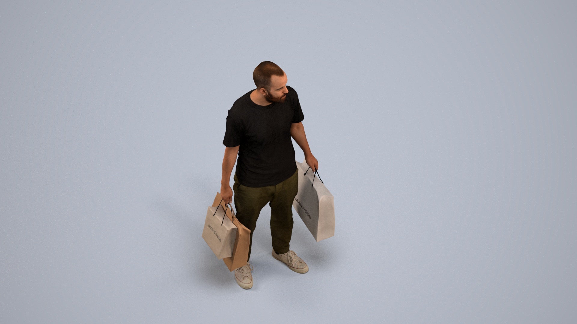 3D people model man casual shopping, scanned human for 3ds Max rendering, back view render