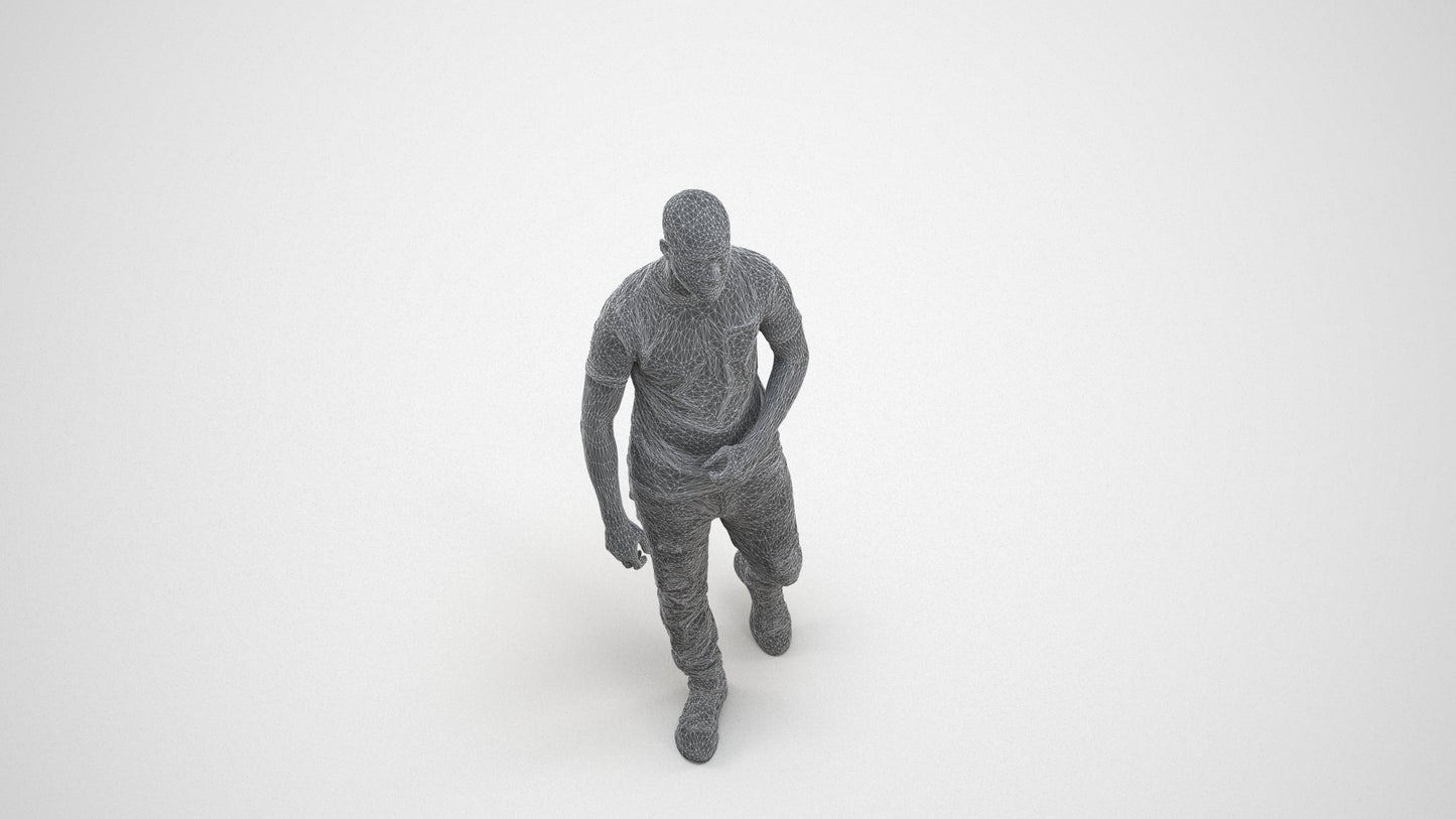 scanned 3D man casual walking, photogrammetry people for Enscape and V-Ray, wireframe three-quarter view