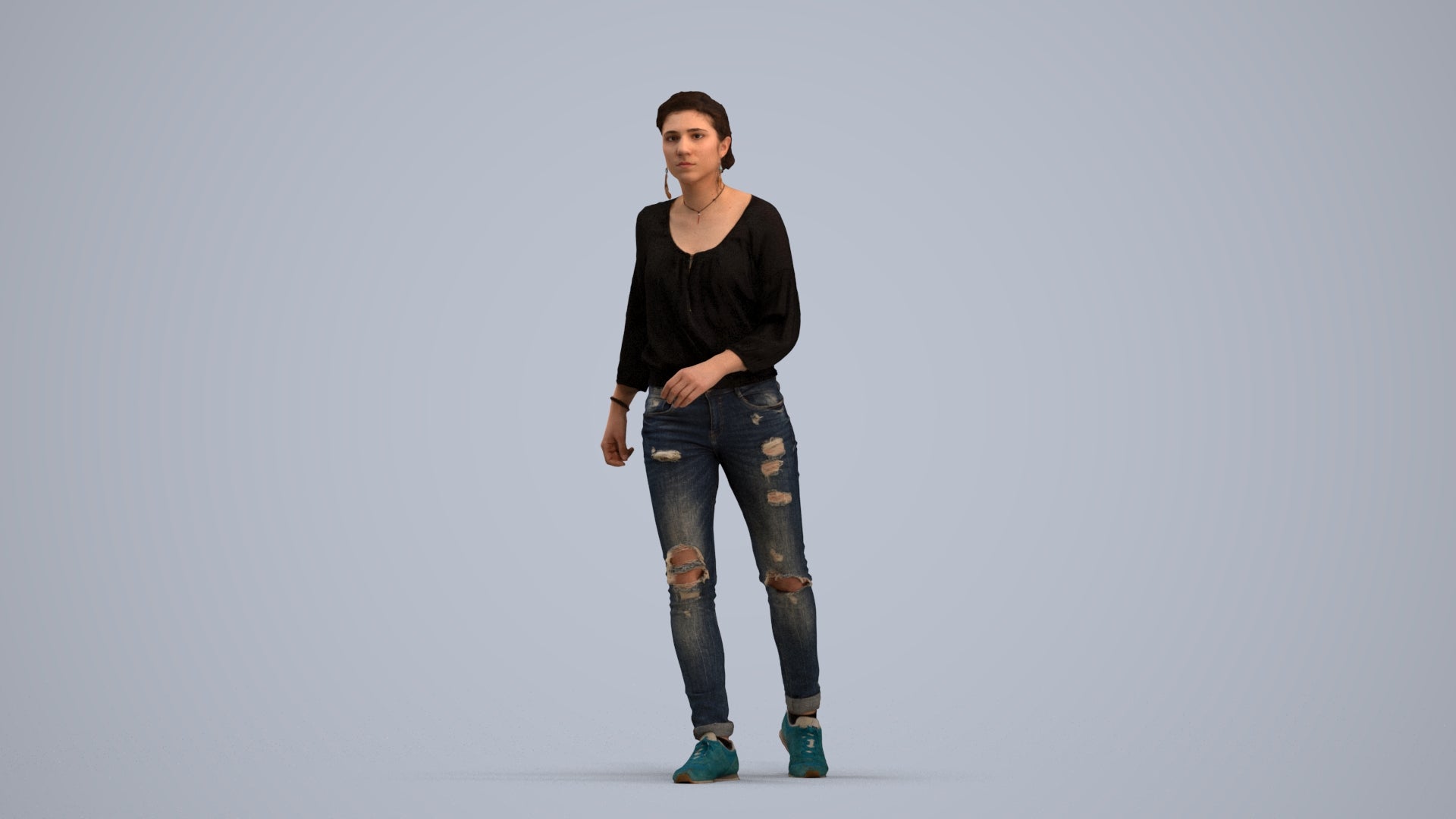 realistic 3D human woman casual walking, archviz people FBX OBJ for Blender, standing pose render