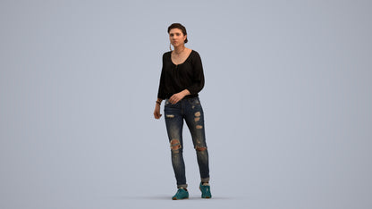 realistic 3D human woman casual walking, archviz people FBX OBJ for Blender, standing pose render
