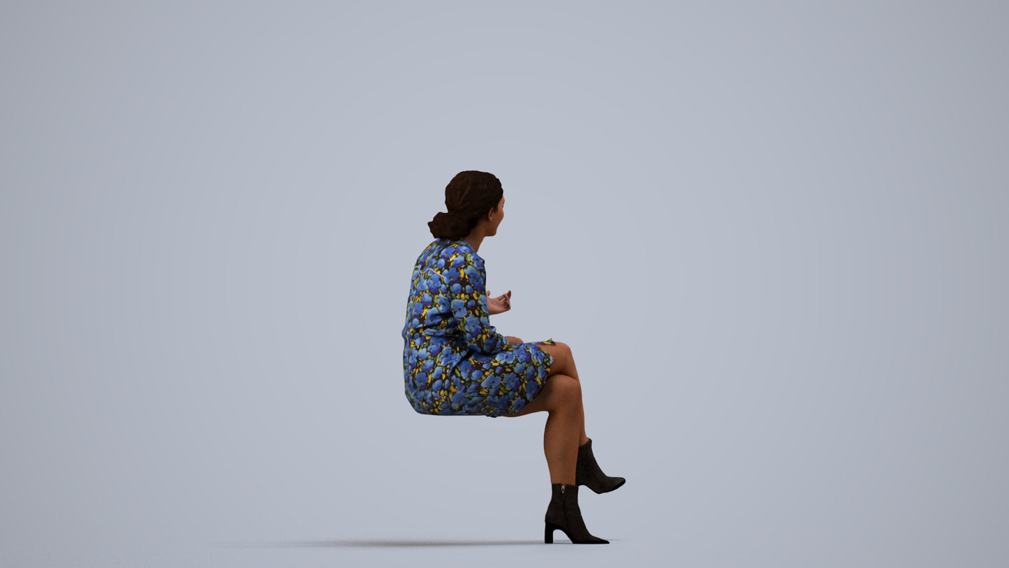 realistic 3D people woman casual sitting, render-ready for V-Ray and Corona, FBX OBJ, side view render