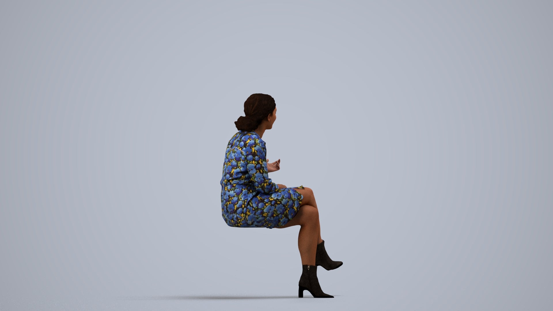 realistic 3D people woman casual sitting, render-ready for V-Ray and Corona, FBX OBJ, side view render
