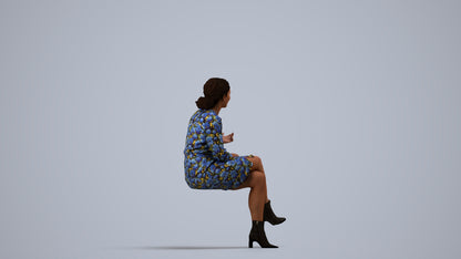 realistic 3D people woman casual sitting, render-ready for V-Ray and Corona, FBX OBJ, side view render