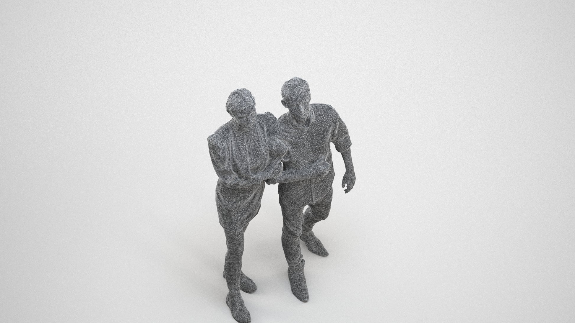 realistic 3D human woman casual couple, archviz people FBX OBJ for Blender, wireframe three-quarter view