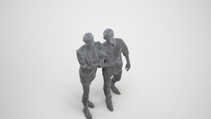 realistic 3D human woman casual couple, archviz people FBX OBJ for Blender, wireframe three-quarter view