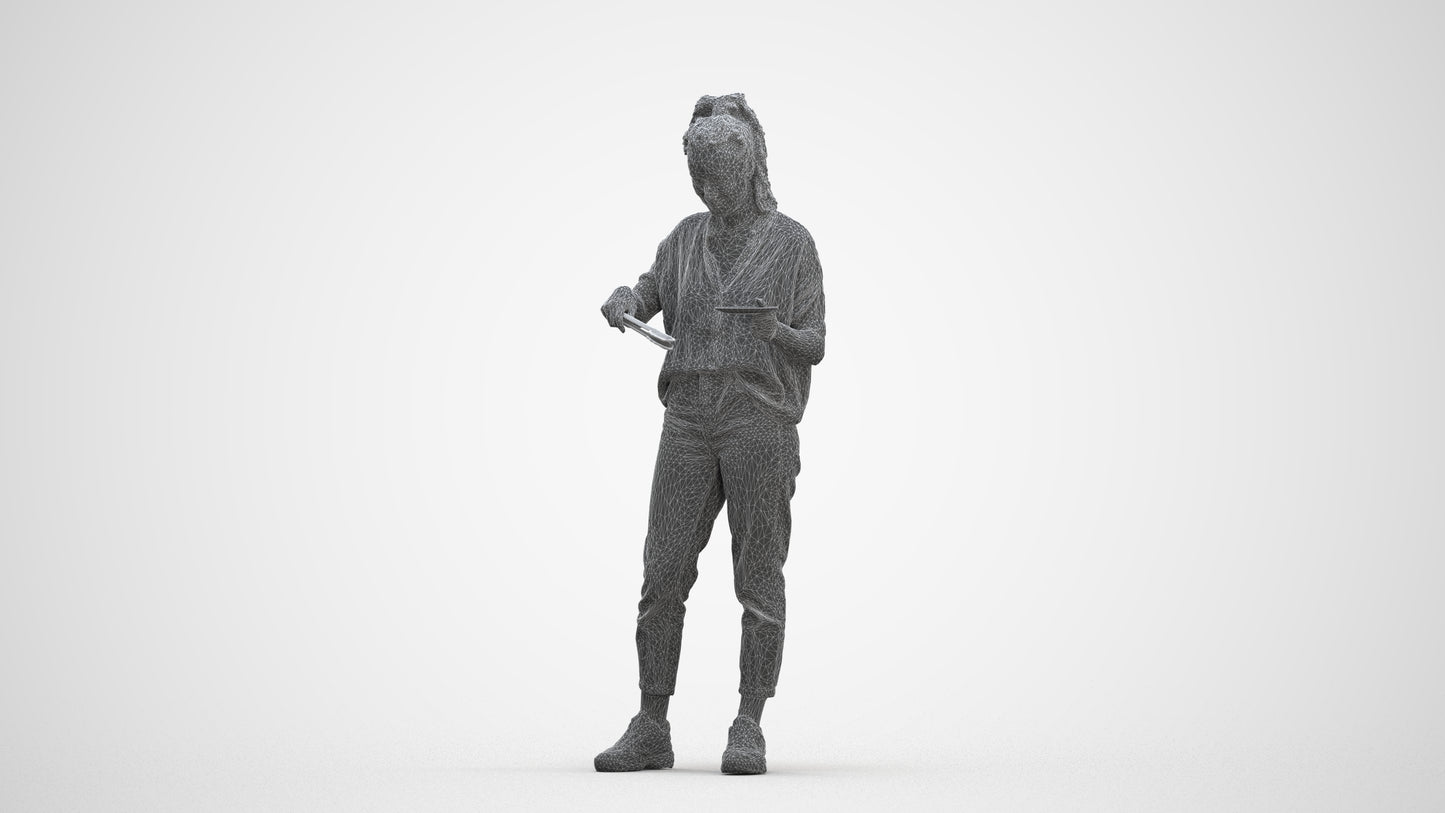 scanned 3D woman casual standing, photogrammetry people for Enscape and V-Ray, three-quarter front view render