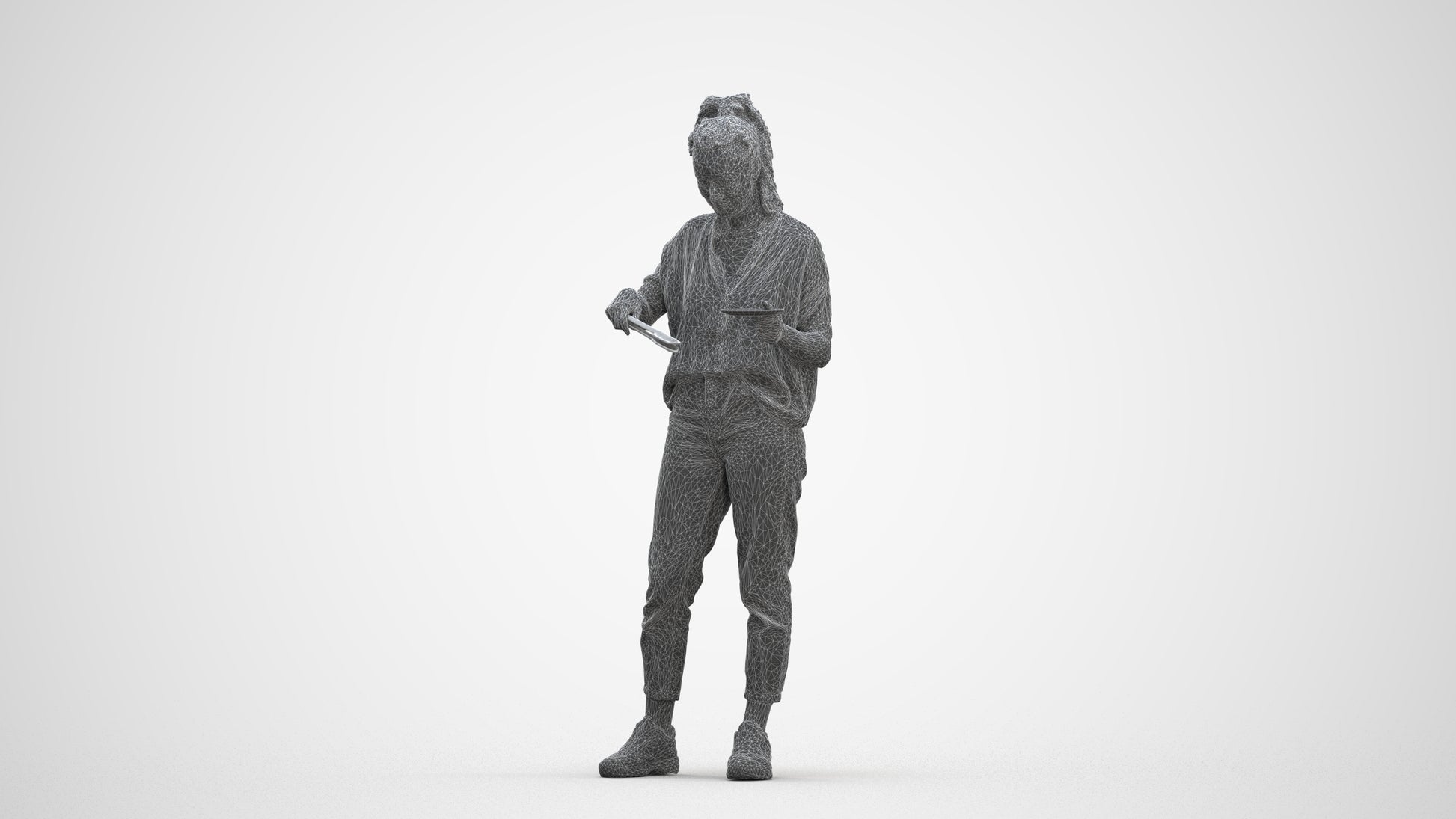 scanned 3D woman casual standing, photogrammetry people for Enscape and V-Ray, three-quarter front view render