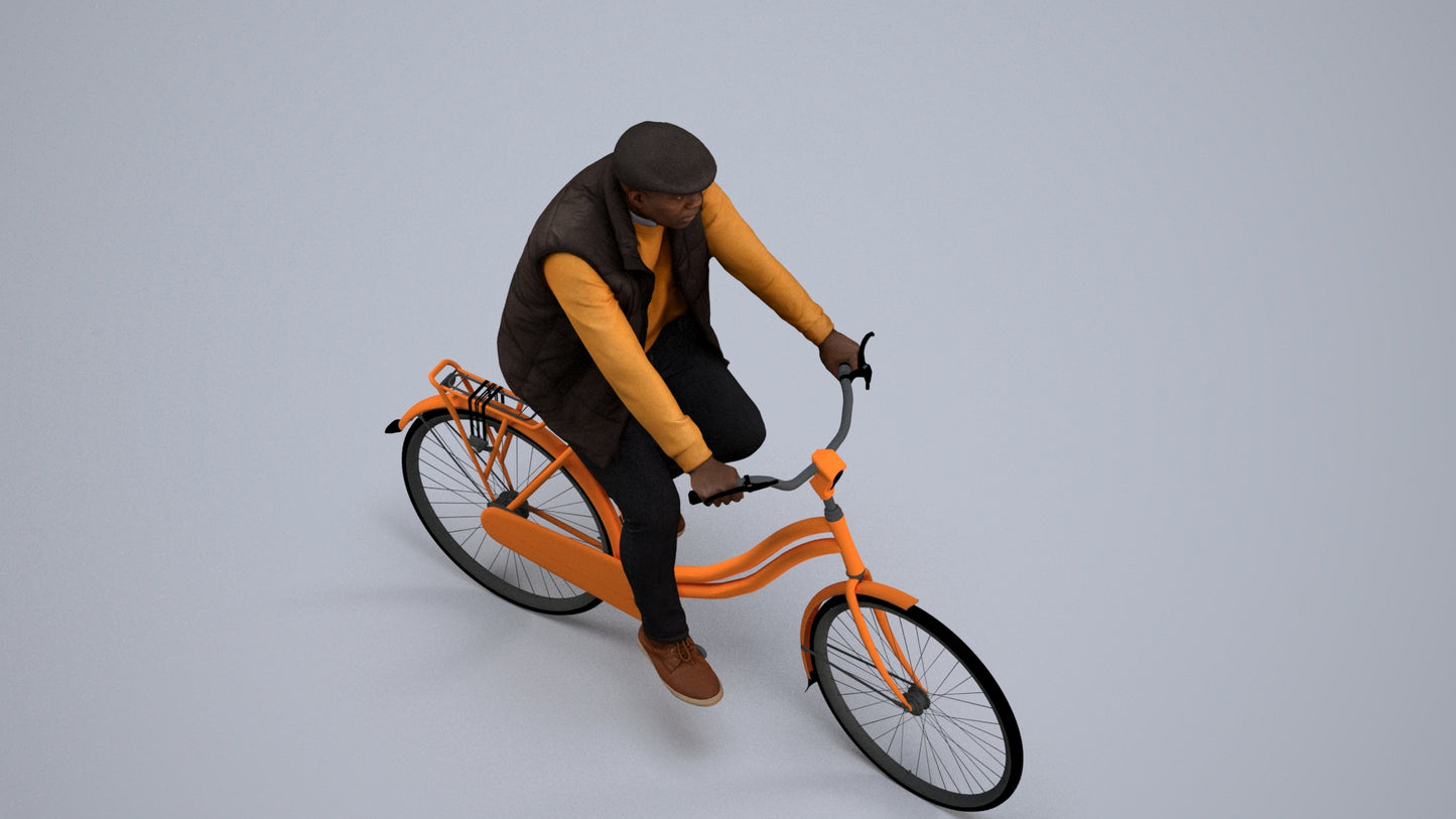 3D people model man casual cycling, scanned human for 3ds Max rendering, back view render