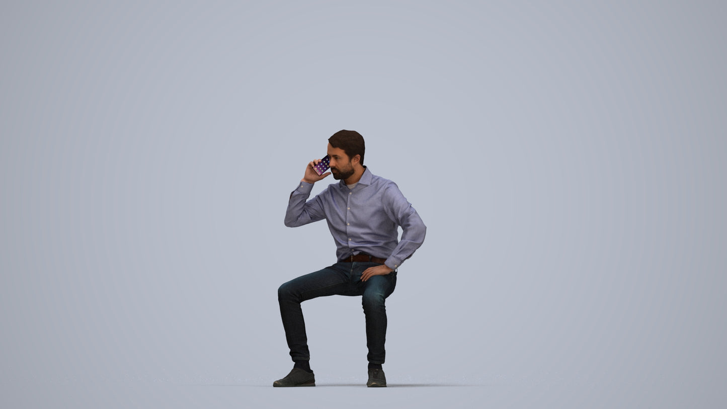 realistic 3D man business sitting, scanned archviz people for Blender and 3ds Max, top-down view render