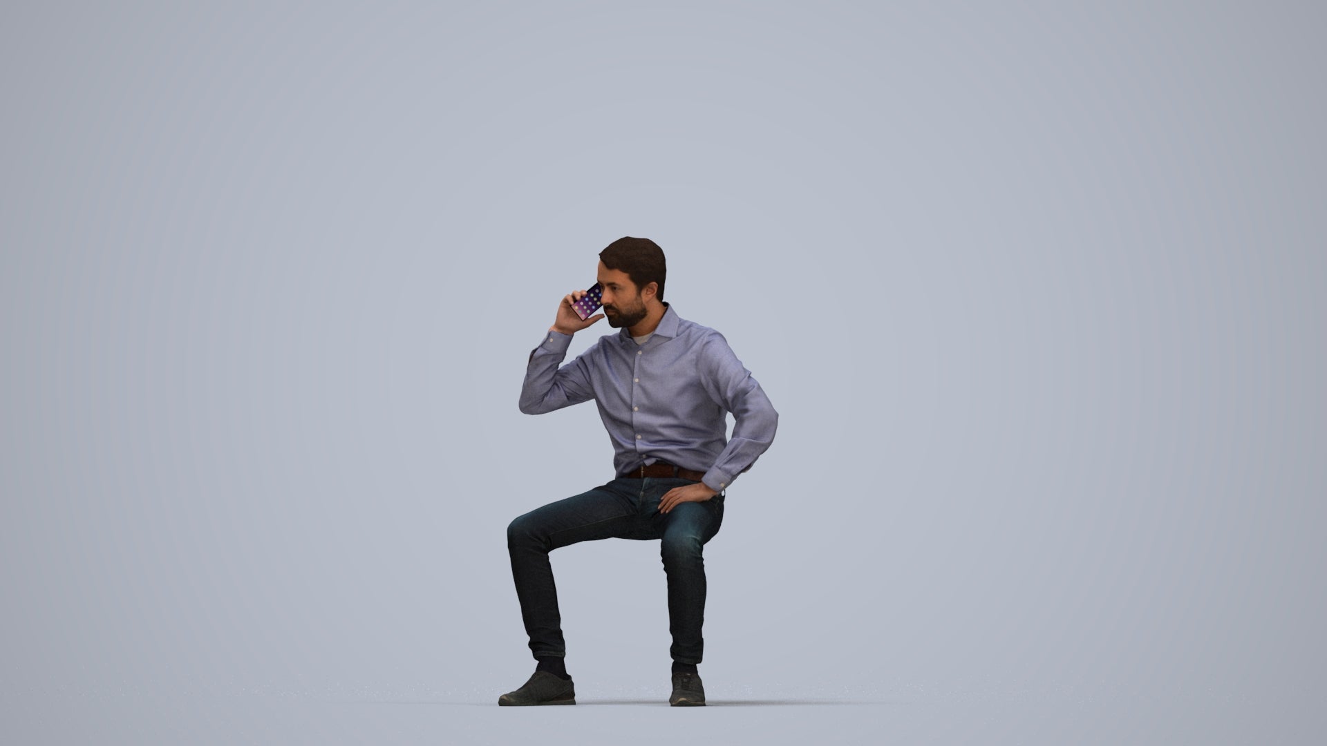 realistic 3D man business sitting, scanned archviz people for Blender and 3ds Max, top-down view render