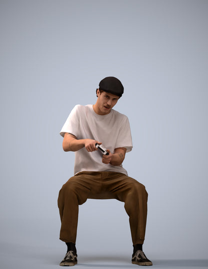 scanned 3D man casual sitting, photogrammetry people for Enscape and V-Ray