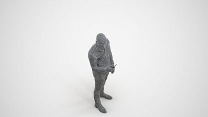 photogrammetry 3D man business standing, realistic human model archviz FBX, wireframe three-quarter view