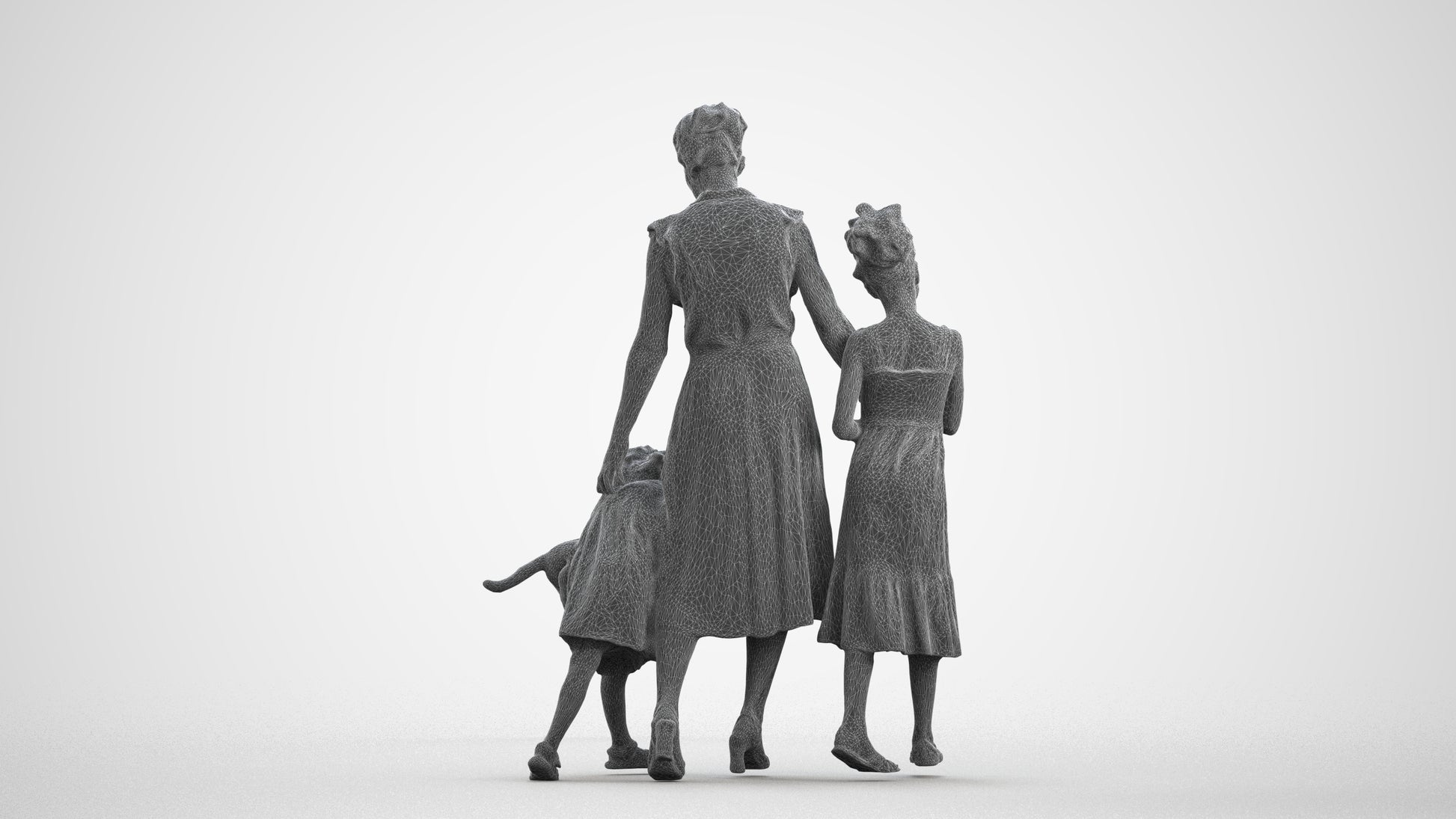 3D human model girl casual kids, photogrammetry scanned person for archviz, wireframe front view