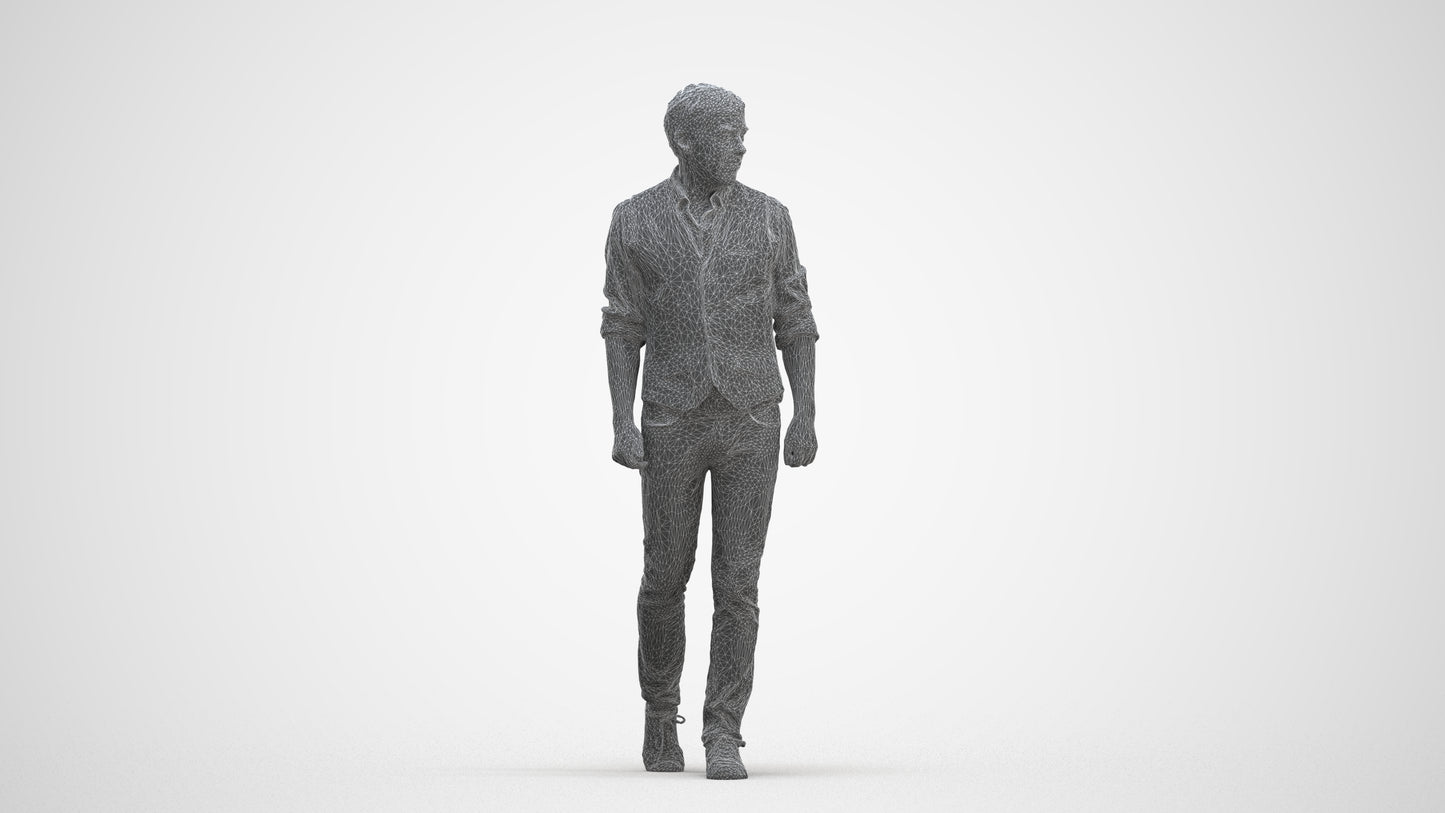 realistic 3D human man casual walking, archviz people FBX OBJ for Blender, three-quarter front view render
