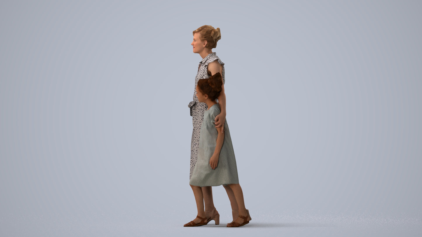3D scanned girl kids casual, photorealistic archviz people for Enscape and SketchUp, three-quarter view render