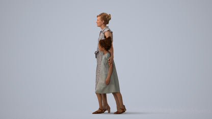 3D scanned girl kids casual, photorealistic archviz people for Enscape and SketchUp, three-quarter view render