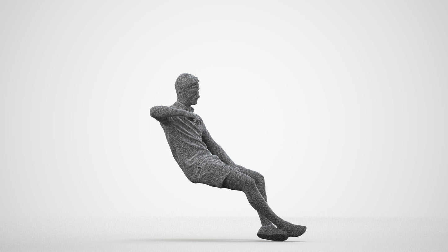 realistic 3D human man casual sitting, archviz people FBX OBJ for Blender, wireframe side view