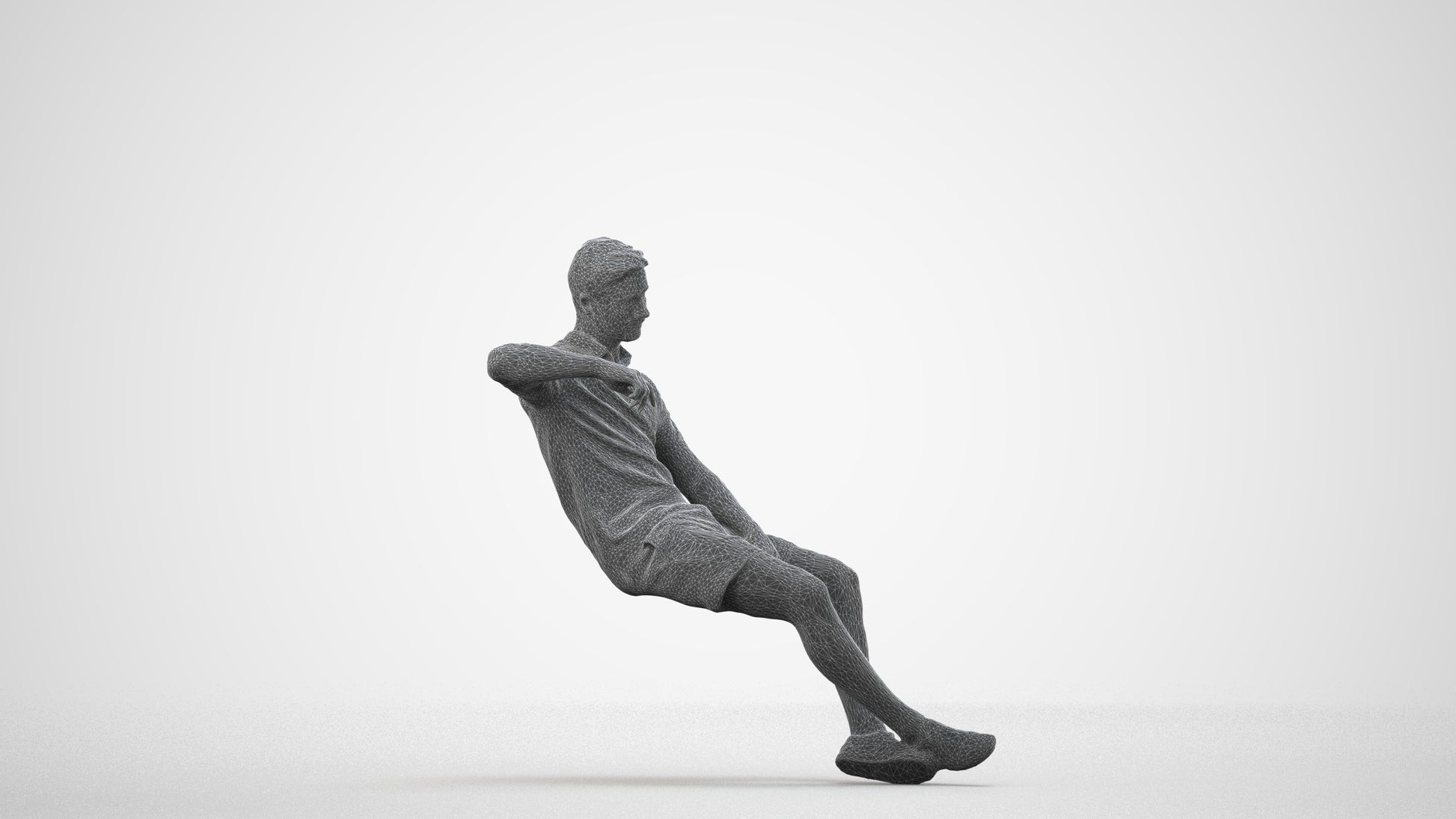 realistic 3D human man casual sitting, archviz people FBX OBJ for Blender, wireframe side view
