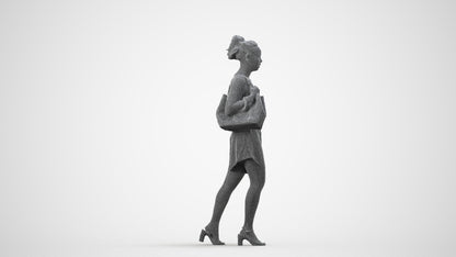 scanned 3D woman casual walking, photogrammetry people for Enscape and V-Ray, wireframe side view