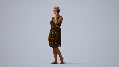 realistic 3D woman casual walking, scanned archviz people for Blender and 3ds Max, three-quarter view render