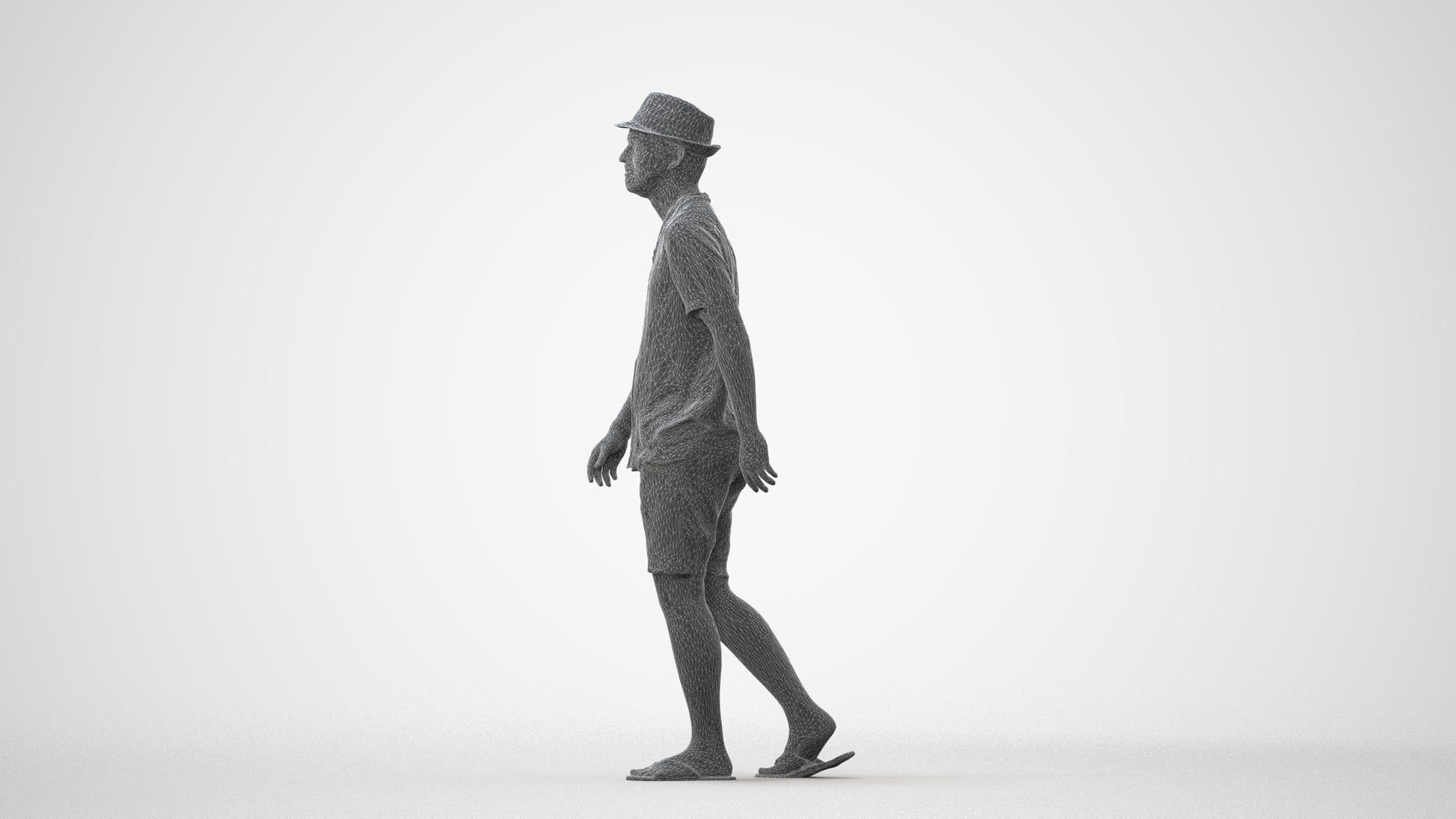 3D human model man walking, photogrammetry scanned person for archviz, square thumbnail