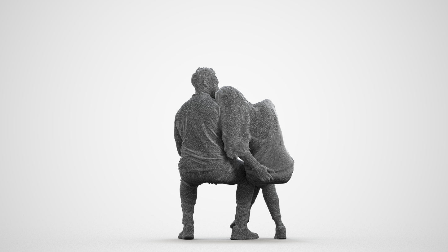 realistic 3D human woman casual couple, archviz people FBX OBJ for Blender, wireframe front view