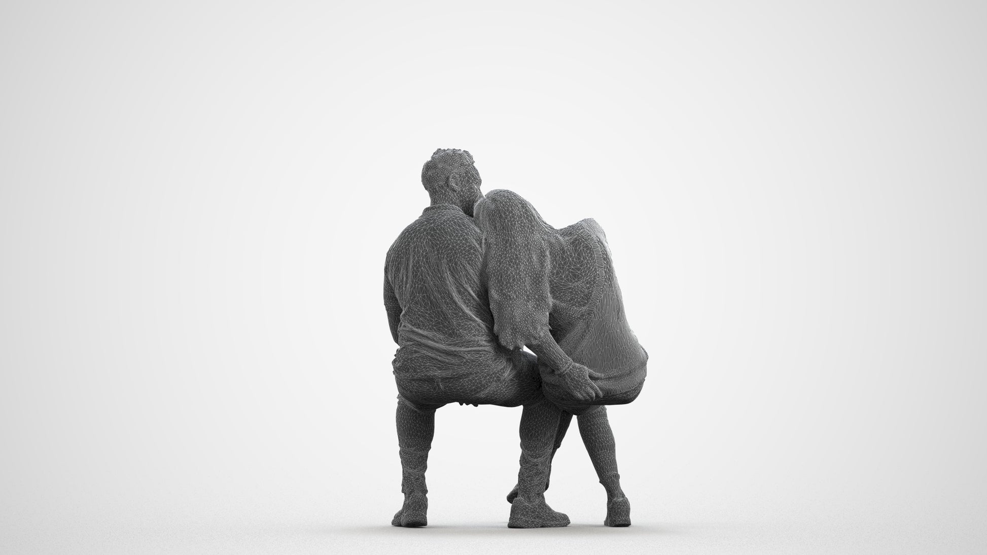 realistic 3D human woman casual couple, archviz people FBX OBJ for Blender, wireframe front view