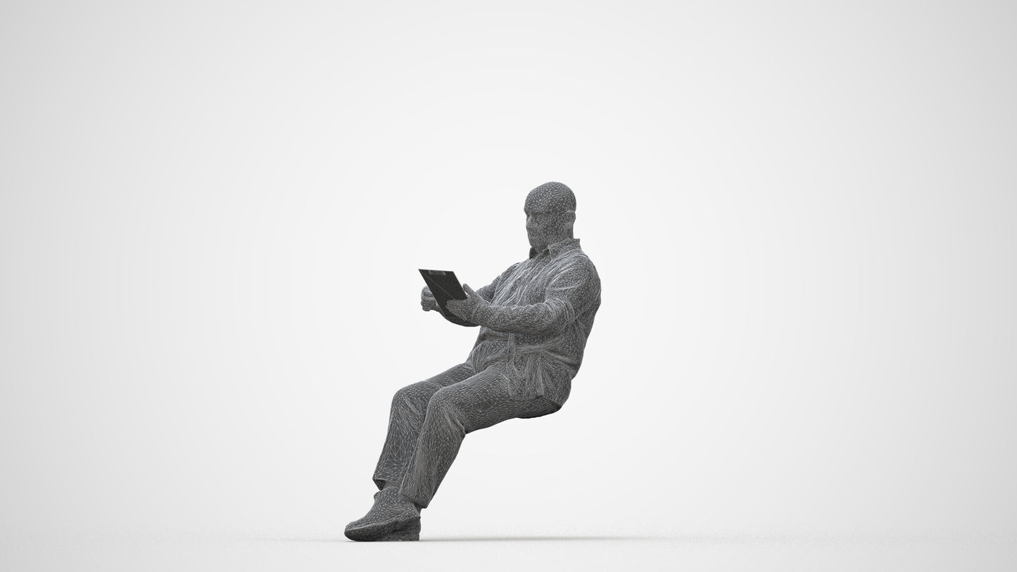 photogrammetry 3D senior man business, realistic human model archviz FBX, wireframe back view
