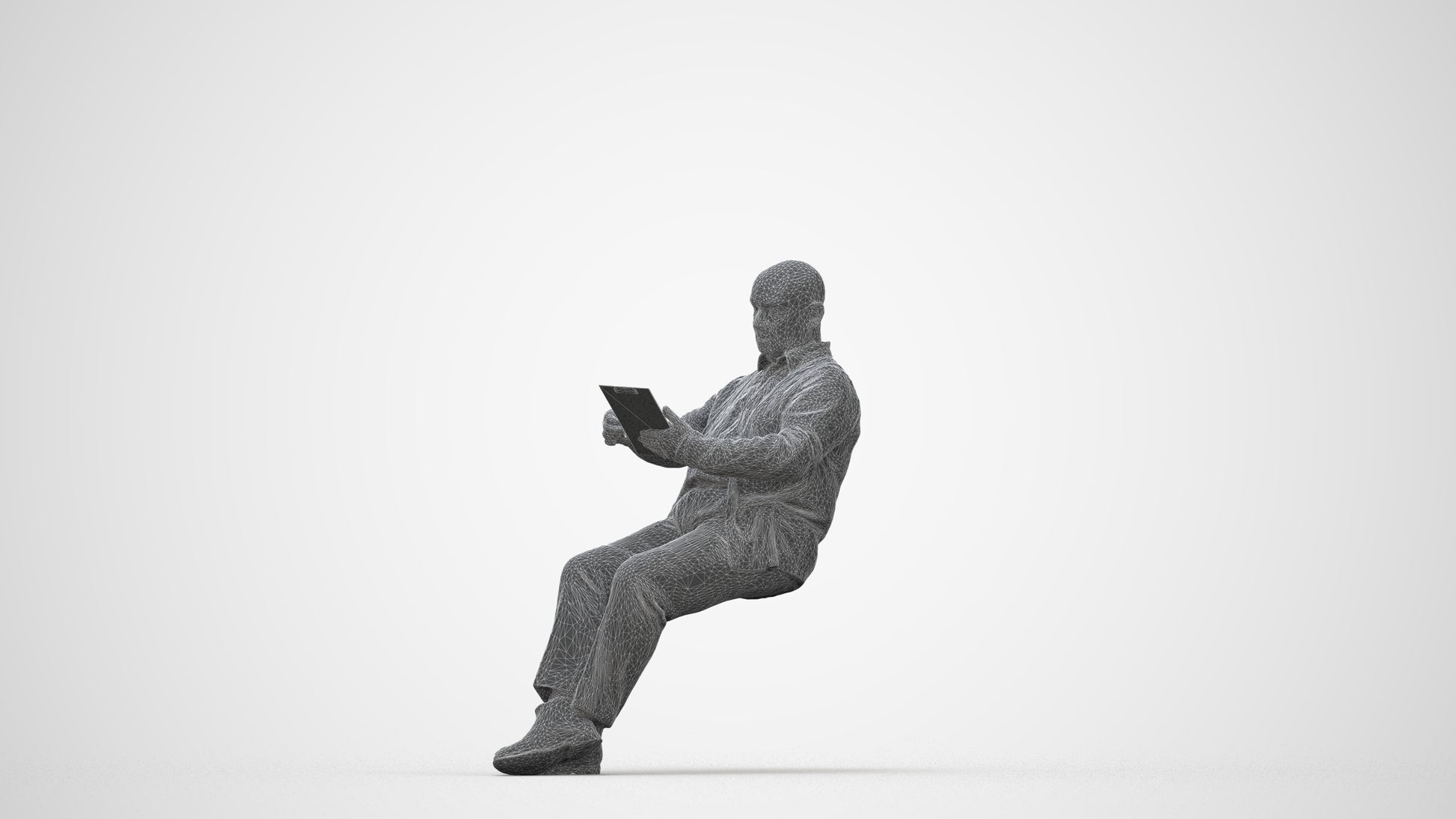 photogrammetry 3D senior man business, realistic human model archviz FBX, wireframe back view