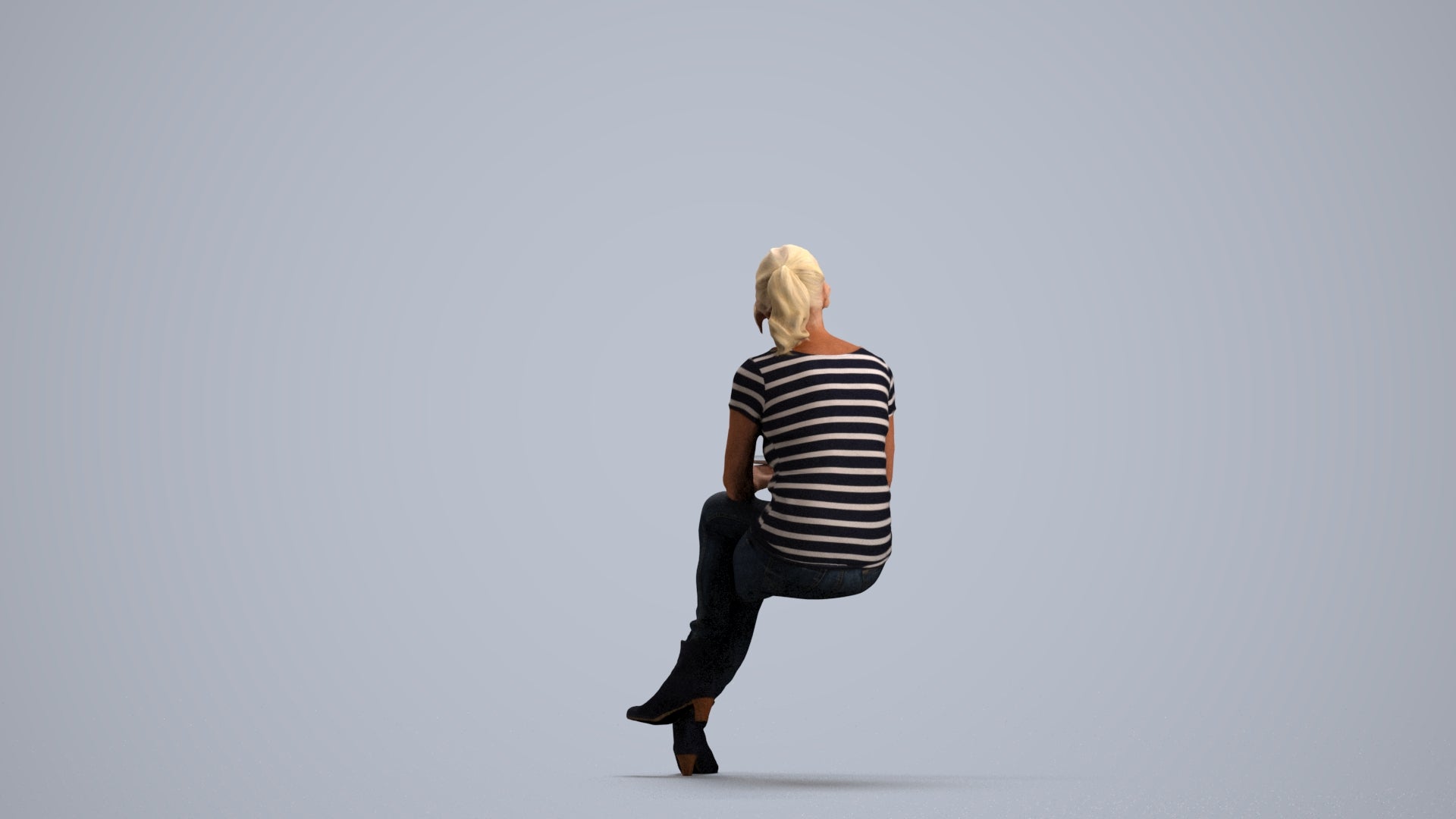 3D scanned senior woman sitting casual, photorealistic archviz people for Enscape and SketchUp, front view render