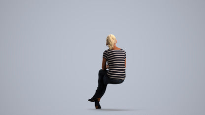 3D scanned senior woman sitting casual, photorealistic archviz people for Enscape and SketchUp, front view render