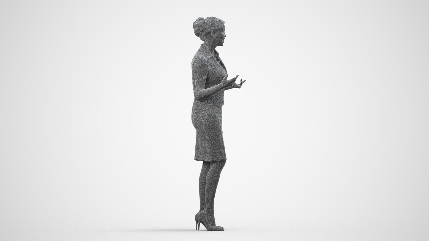 realistic 3D woman hospitality, scanned archviz people for Blender and 3ds Max, wireframe side view