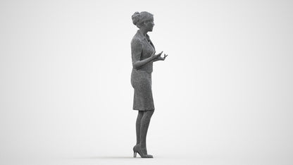 realistic 3D woman hospitality, scanned archviz people for Blender and 3ds Max, wireframe side view