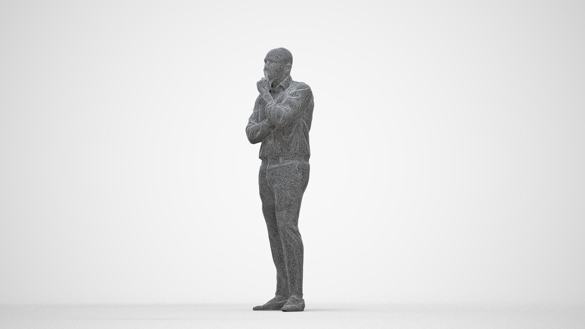 3D people model man business, scanned human for 3ds Max rendering, wireframe back view