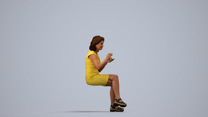 photogrammetry 3D woman business sitting, realistic human model archviz FBX, side view render
