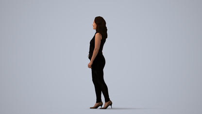 realistic 3D human woman casual standing, archviz people FBX OBJ for Blender, three-quarter view render