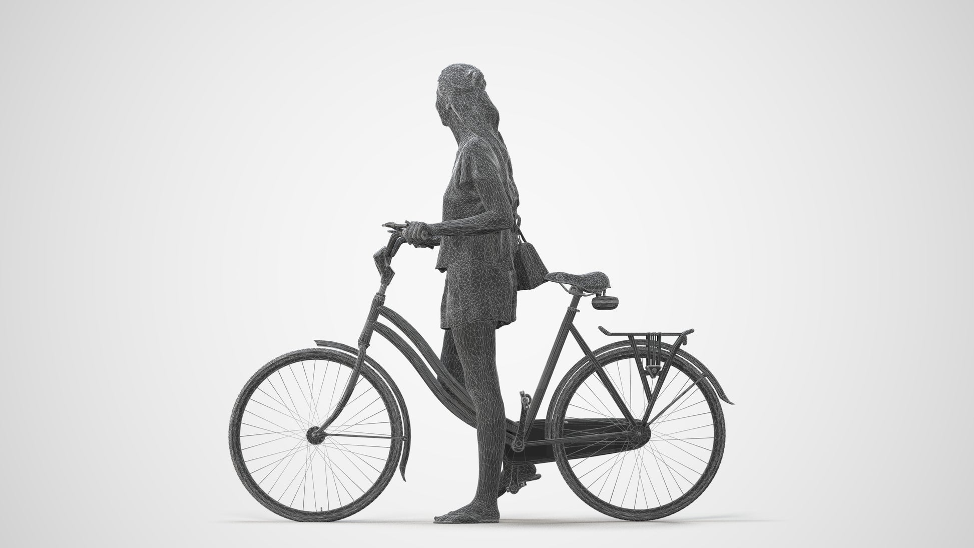 realistic 3D woman casual cycling, scanned archviz people for Blender and 3ds Max, square thumbnail