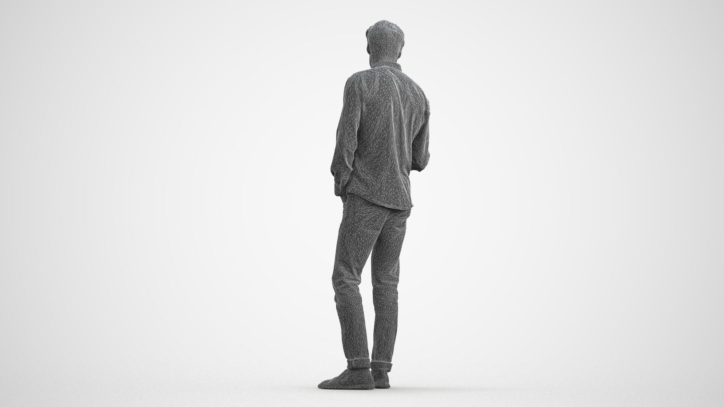 realistic 3D people man casual standing, render-ready for V-Ray and Corona, FBX OBJ, wireframe front view