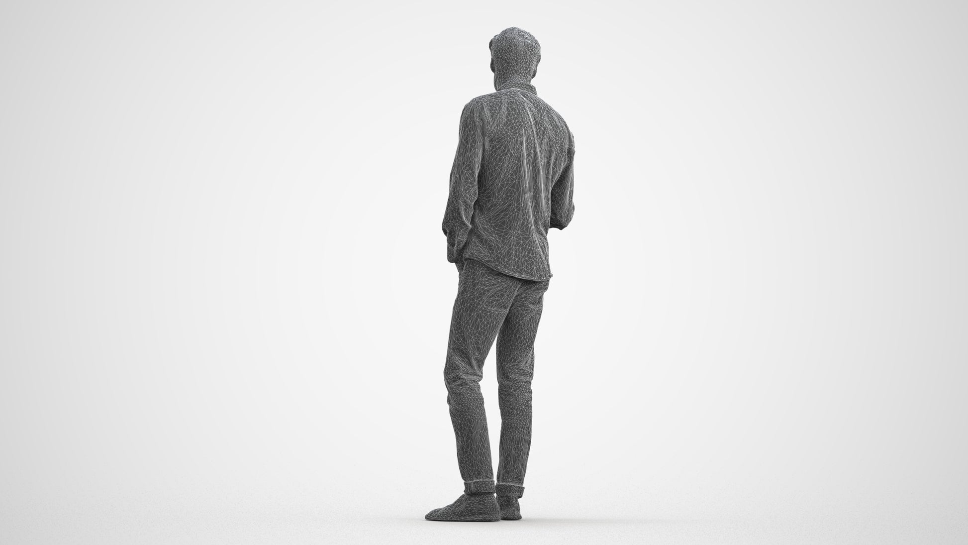 realistic 3D people man casual standing, render-ready for V-Ray and Corona, FBX OBJ, wireframe front view