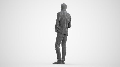 realistic 3D people man casual standing, render-ready for V-Ray and Corona, FBX OBJ, wireframe front view