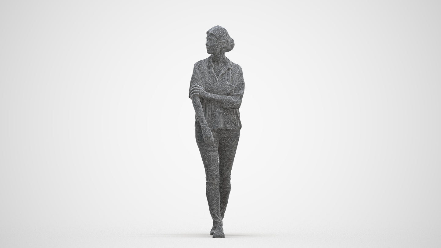 3D people model woman casual walking, scanned human for 3ds Max rendering, three-quarter front view render